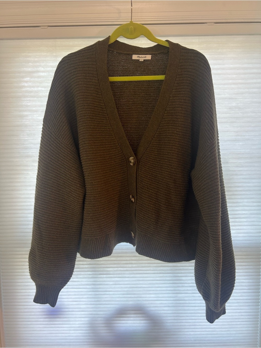 Madewell Olive Ribbed V-Neck Button-Up Cardigan